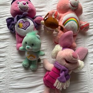 Lot 3 small Care Bears 1 piglet  toys stuffed animals vintage